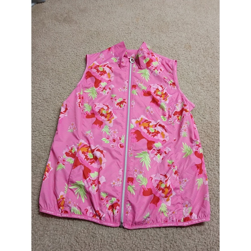 Daily Sports Women's Medium Pink Floral Wind Vest Full Zip